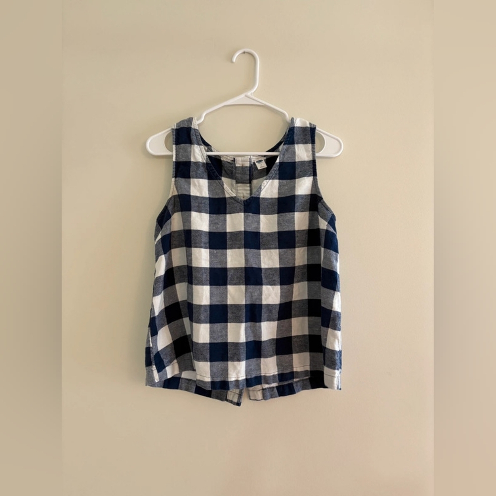 Blue and White Checkered Sleeveless Top